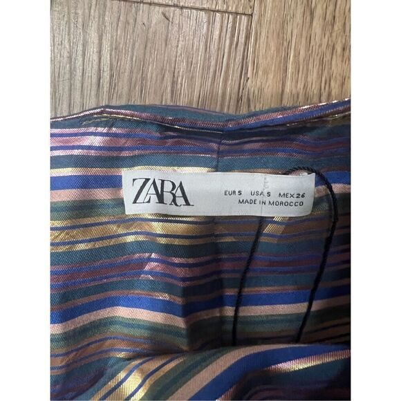 Zara Metallic Striped Balloon Hem Mini Skirt Size: S - Picture 4 of 4
